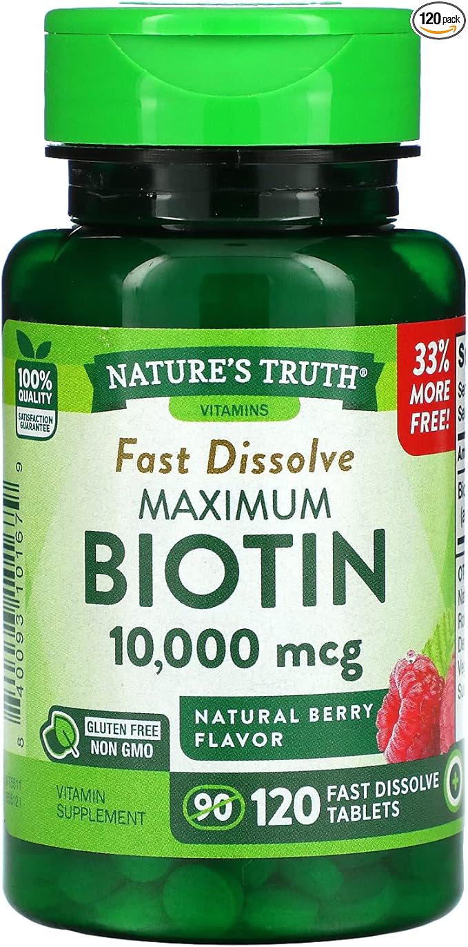 Nature's Truth Maximum Biotin 10000 mg Fast Dissolve Tabs Berry - 120 ct Pack of 2