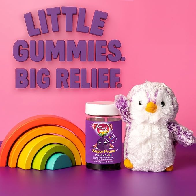 Fungiments Super Prune Kids – Constipation Relief &amp Digestive Support Turkey Tail Mushrooms Prebiotic Fiber Rhubarb Ginger &amp Chamomile – Gut Health Debloating &amp Regularity (30 Gummies