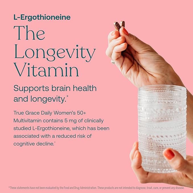 True Grace Daily Women’s Multivitamin 50+ - 60 Easy-to-Swallow Tablets - Immune Energy Longevity &amp Memory Support - Vegan - Gluten Soy &amp Iron Free - 30 Servings