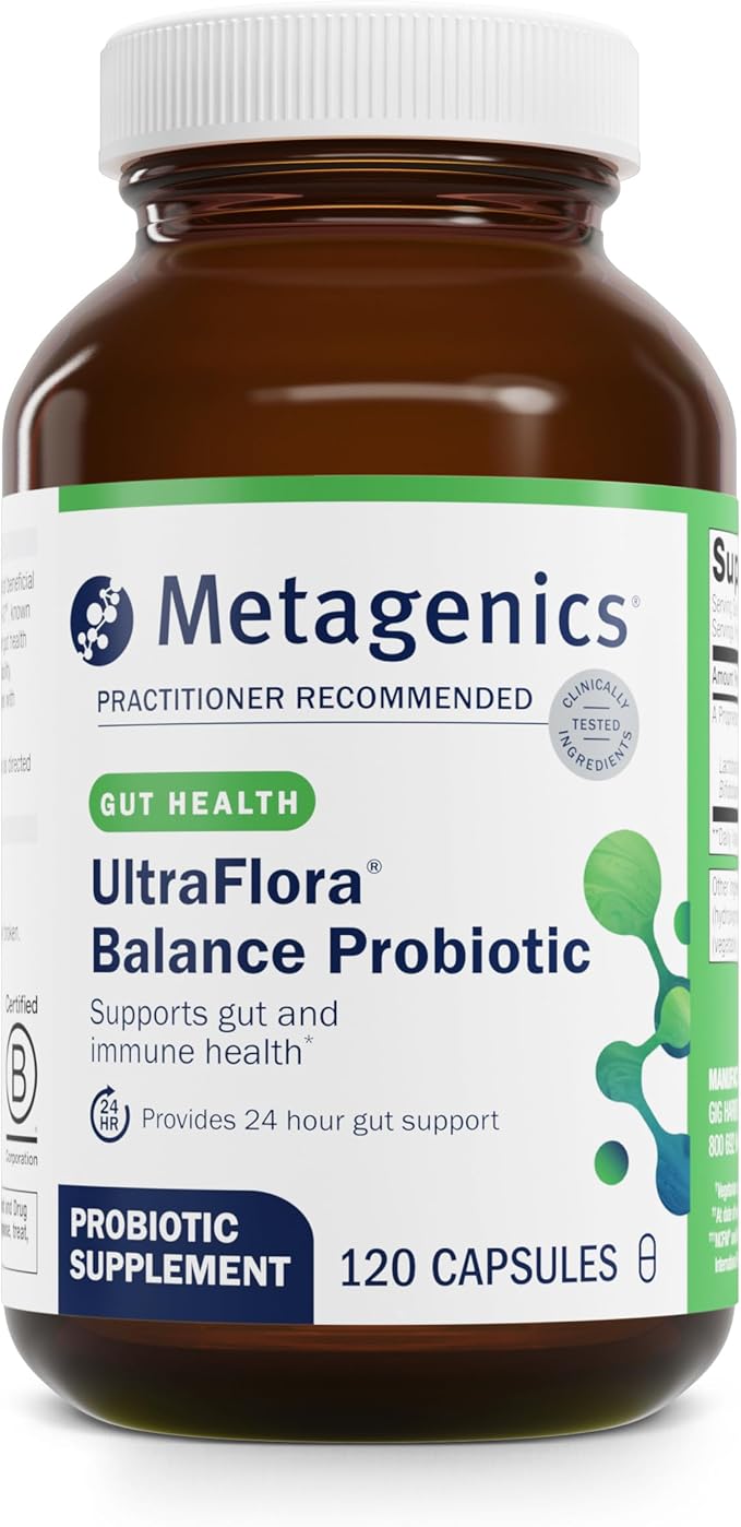 Metagenics UltraFlora Balance Probiotic - Shelf-Stable Daily Gut Health Supplement for Digestive &amp Immune Support* - Non-GMO &amp Gluten-Free - 120 Capsules