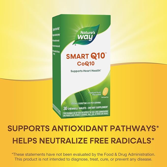 Nature's Way SMART Q10 CoQ10 Supports Heart Health &amp Cellular Energy* Tropical Fruit Flavored 100 mg per Serving 30 Chewable Tablets (Packaging May Vary)