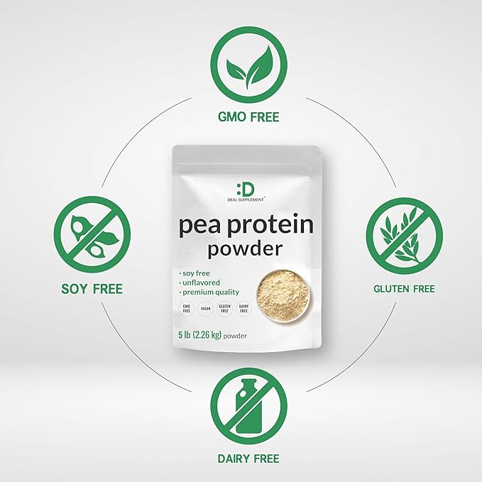 Unflavored Pea Protein Powder 5lbs – Premium North American Grown Peas – Easily Digested Isolate Form – Great for Shakes Bars or Snacks – 27g Protein Serving Soy Free Vegan