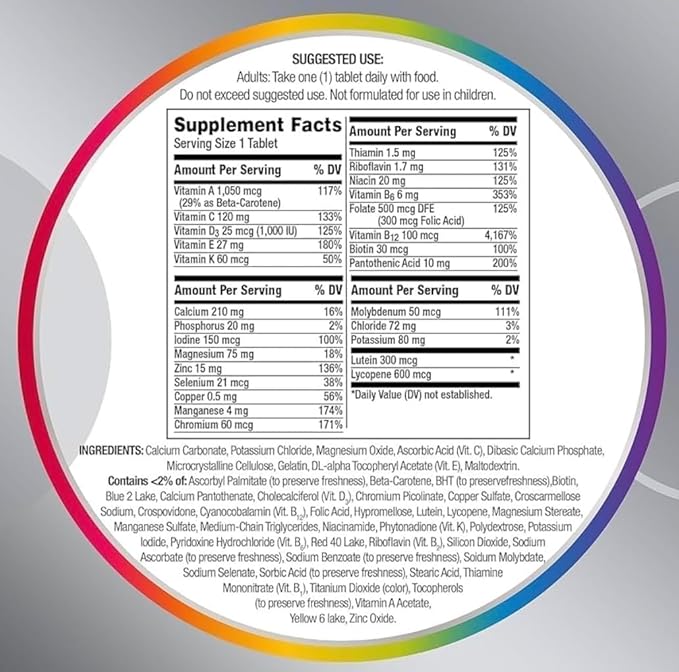 Silver Men 50+ Multivitamin Better Guide Vitamins Supplements 275 Count (Pack of 1) Plus vsl Sticker