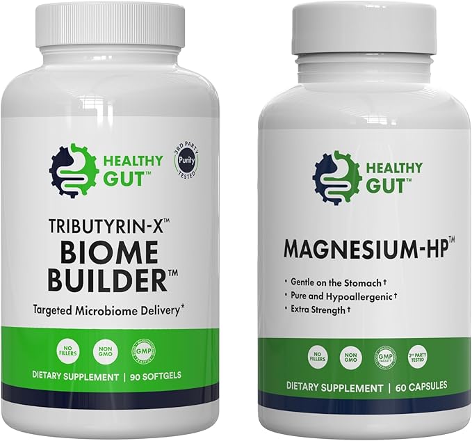 Healthy Gut Tributyrin-X Biome Builder 90 Softgels and Magnesium-HP 60 Capsules