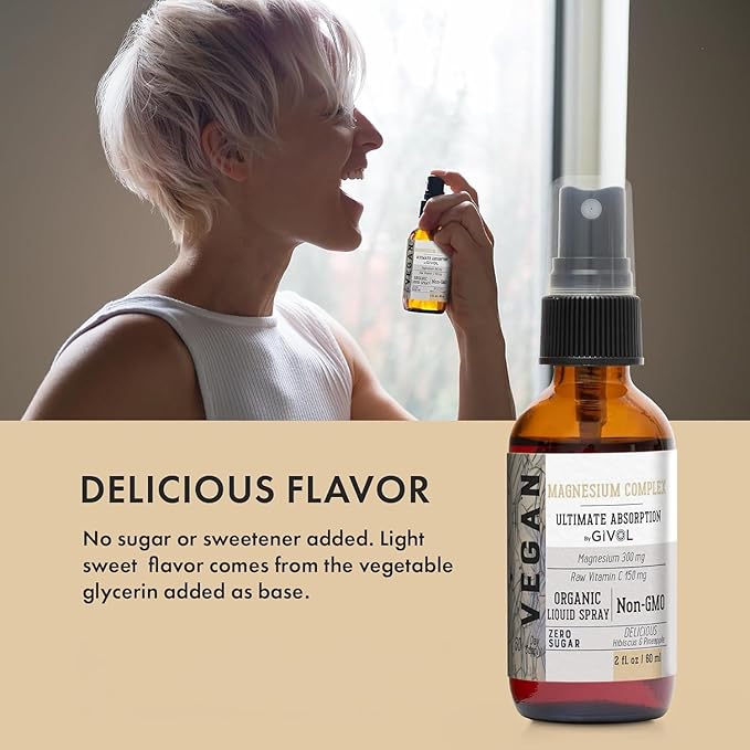 Tri Magnesium Complex - Magnesium Biglycinate Citrate &amp Taurate Liquid Spray 300mg w/Raw Vitamin C for Promoting Serenity Body Decompression - Hibiscus &amp Pineapple Flavor 60ml (2oz)