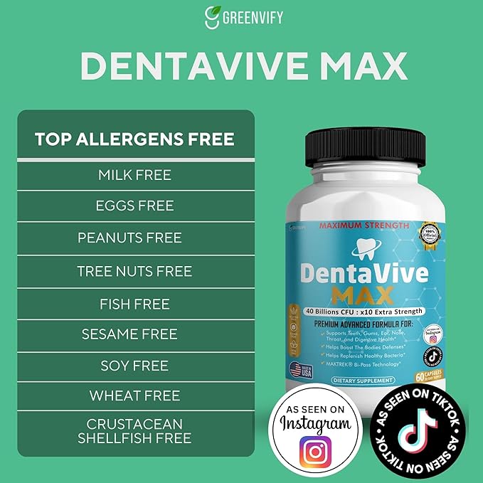 DentaVive Max Probiotic Supplement 40 Billion CFU 60 Capsules Premium Oral Health Support for Teeth Gums Digestive Health (1)