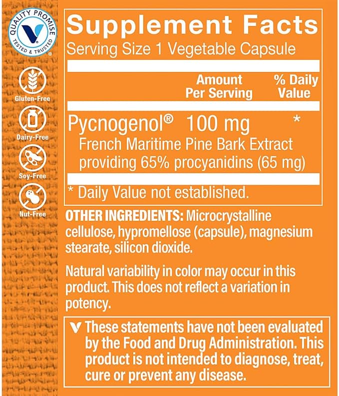 The Vitamin Shoppe Pycnogenol 100mg Antioxidant That Supports Cardiovascular (30 Capsules)