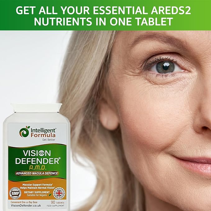 Vision Defender AMD AREDS2 Eye Vitamins – Exact AREDS 2 Formula with Lutein &amp Zeaxanthin Vitamins C &amp E Zinc 25 mg &amp Copper – Once Daily Vegan Eye Health Supplement 90 Tablets