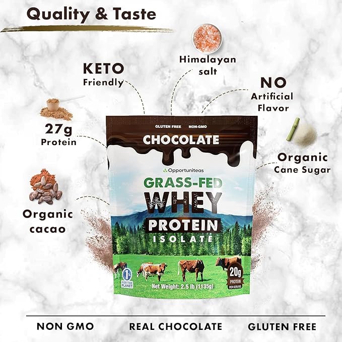 Opportuniteas Grass Fed Vanilla Choco Whey Protein Isolate Powder - 20g Protein Powder Without Artificial Sweeteners Hormone-Free Cows Non GMO - 5lb