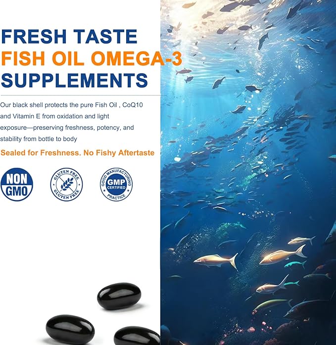 Omega 3 Fish Oil Supplements 1200mg High Potency 984mg Omega-3 Complex with CoQ10 Phospholipids Plant Stero &amp Vitamin E - Mini Easy-Swallow Softgels for Heart &amp Brain Health 60 Count