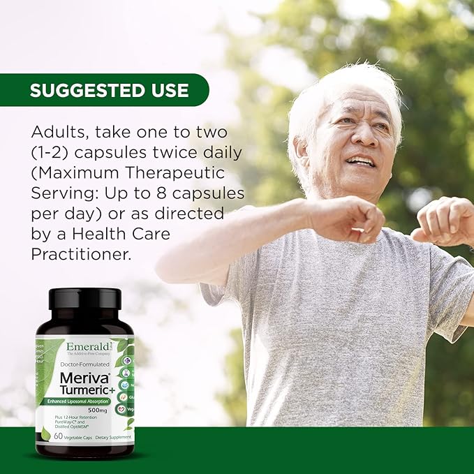 Emerald Labs Meriva Turmeric Plus - Meriva Turmeric PureWay-C Vitamin C &amp OptiMSM - Supports Joint Health &amp Immune Response - 60 Vegetable Capsules (Up to 60-Day Supply)
