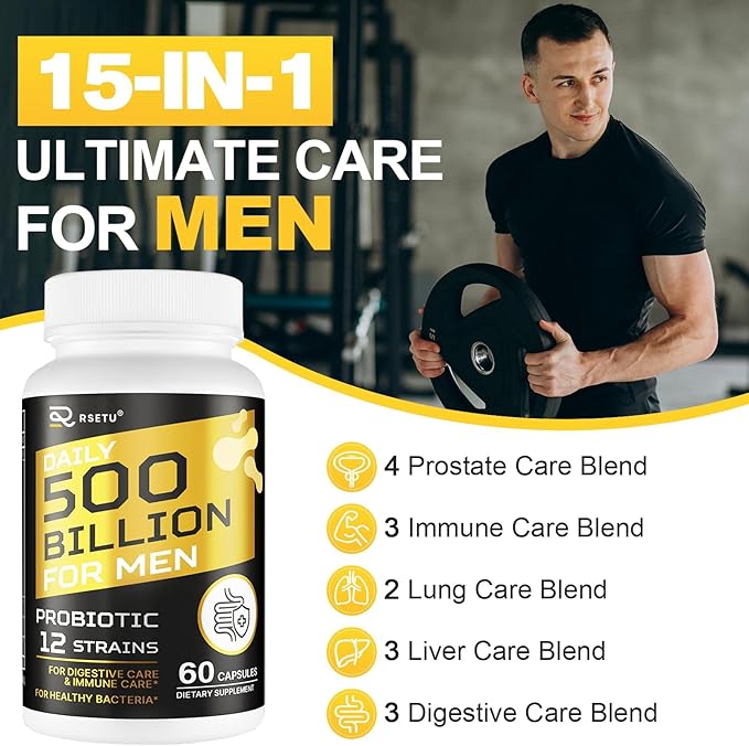 Probiotics for Men 500 Billion CFUs &amp 12 Strains Mens Probiotic with Turmeric Cranberry Goji Gut Health for Men for Digestive Health Gut Bloating &amp Gas Immune Energy Support 30-Day Su