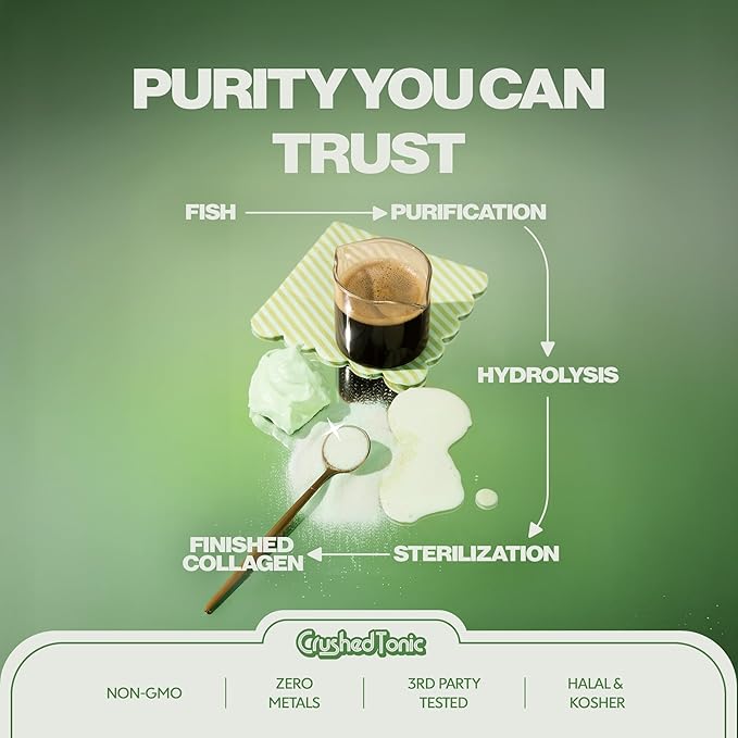 Crushed Tonic Marine Collagen Powder Korean Beauty Drink with Hydrolyzed Collagen Peptides for Skin Hair &amp Nails | Gluten-Free Halal &amp Kosher (Matcha 30 Servings (150 g) Pouch)