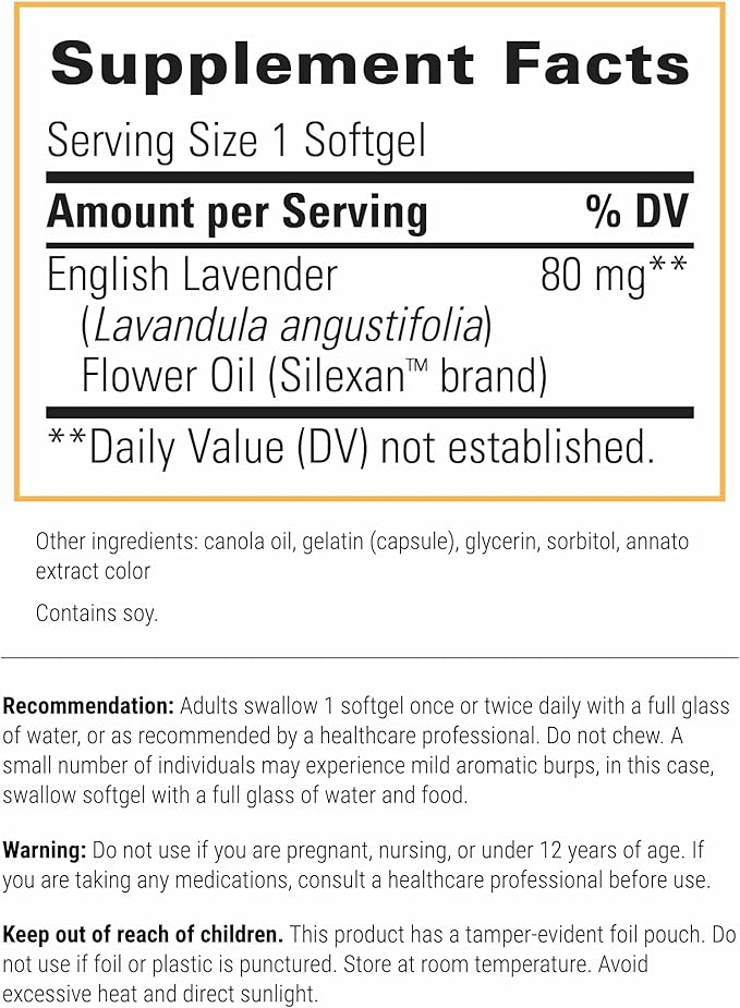 Integrative Therapeutics Lavela WS 1265 - Silexan Supplement for Sleep &amp Stress Support* - Lavender Essential Oil - 60 Softgels (60 Servings)
