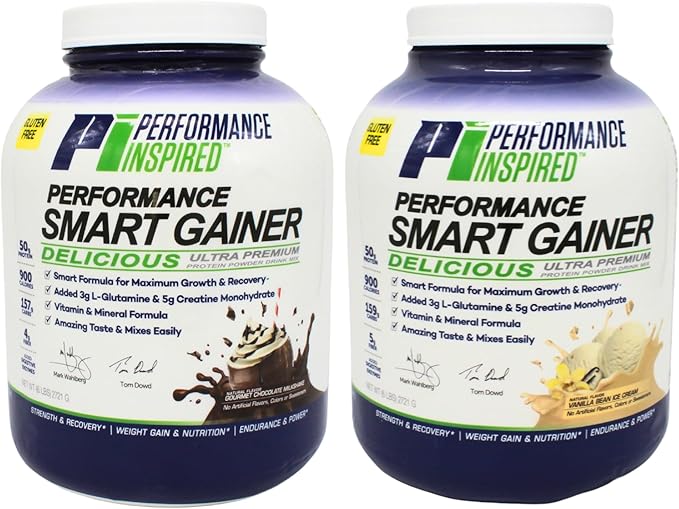 Performance Inspired Nutrition Smart Mass Gainer – 50G Protein 900 Calories Creatine L-Glutamine &amp Digestive Enzymes – Muscle Growth &amp Recovery – Vanilla Bean Ice Cream – 6 lb