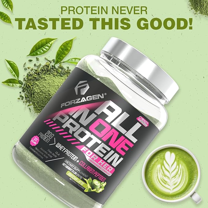 Forzagen All in One Protein for Her Protein Powder for Women with Collagen Peptides (2 Pound (Pack of 1) Matcha Latte)