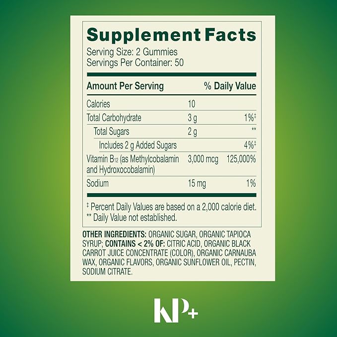 KP+ Spring Valley Vitamin B12 | B12 3000 mcg Extra Strength | Vitamin Supplement with Methylcobalamin | Metabolism Support | Raspberry Flavor | 100 Vegetarian Gummies | Pack of 1