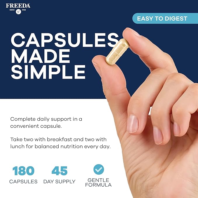 FREEDA SCD Multivitamin – Daily Multivitamin Supplement for Men &amp Women – Vegan Gluten-Free SCD Legal – Kosher Certified Adult Vitamins – Specific Carbohydrate Diet Friendly – 180 Capsules