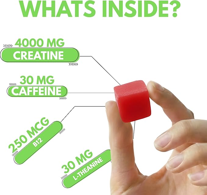 Nutrify Daily Creatine Gummies for Women and Men - 4g Creatine Monohydrate per Serving for Muscle Growth &amp Recovery - Sugar-Free Low-Calorie with Vitamin B12 for Energy Boost -Strawberry
