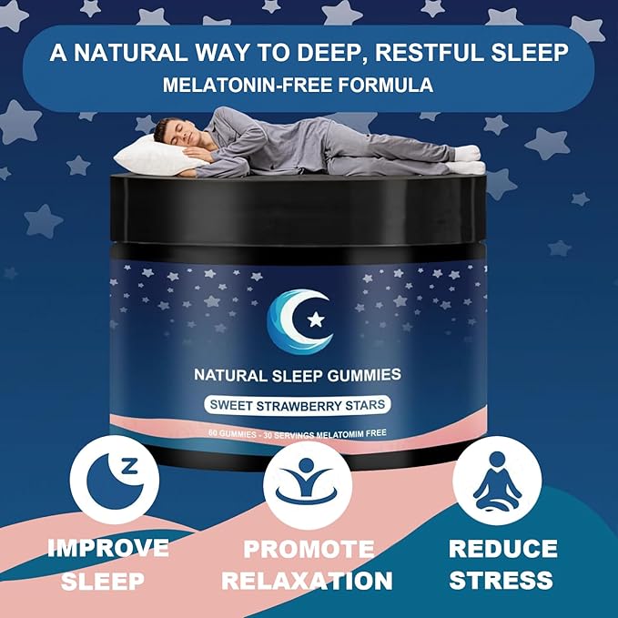 ZAYMAN Melatonin Free Sleep Gummies Natural Sleep Aid Gummies with L-Theanine Magnesium Glycinate Valerian Root Passionflower - Sugar Free Strawberry Flavor Vegan 60 Count