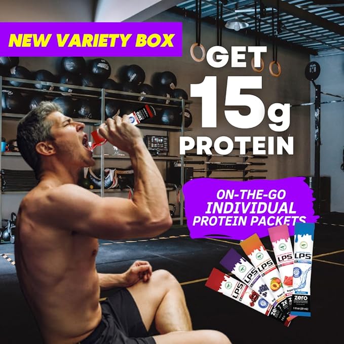 Nutritional Designs LPS Liquid Collagen &amp Whey Protein Supplement - Non-GMO Drink Sugar-Free - Promotes Healthy Skin &amp Hair for Men &amp Women Variety Box Single Serve (30 Packets)