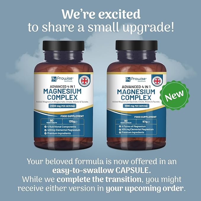 Magnesium Glycinate Complex 4 in 1-1866mg per Serving | Precise 404mg Elemental Magnesium dose | Added Magnesium Glycinate Citrate Malate &amp Taurate | 90 Vegan Capsules - by Prowise