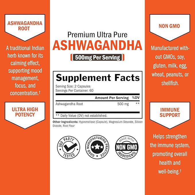 Extra Strength Ashwagandha Capsules (2 Month Supply) Plus Turmeric Curcumin with Black Pepper Extract 1500mg Complex (1 Month Supply)