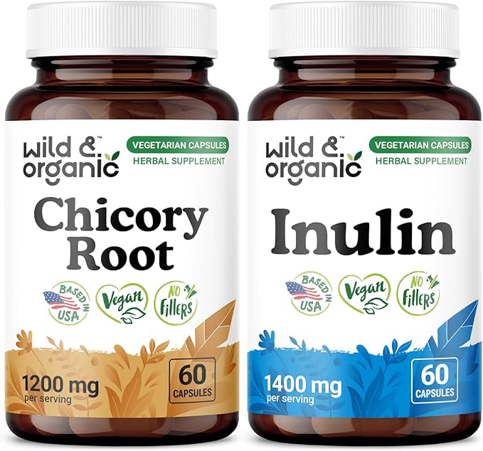 Wild &amp Organic Chicory Root 60 Capsules &amp Inulin 60 Capsules