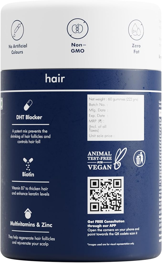 Man Matters Biotin Hair Gummy for Healthy Hair | No Sugar Added | Biotin Gummies with Hair Vitamins | Vitamin A Vitamin C Vitamin E &amp Zinc | 60 Gummies