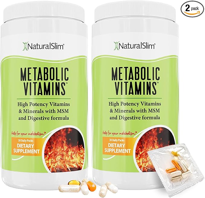 NaturalSlim Metabolic Vitamins - Combination of High Potency Multivitamins Minerals B Complex Msm &amp Digestive Formula Supplements for Men &amp Women - Energy &amp Metabolism Support - 2 Pack