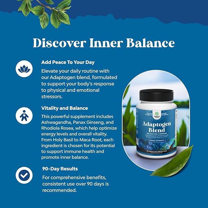 Herbal Adaptogen Mood Support Supplement - Calming Adaptogens Supplement for Stress &amp Cortisol Management with Ashwagandha Rhodiola Rosea &amp Maca Root - Vegan Non GMO &amp Daytime Friendly -18