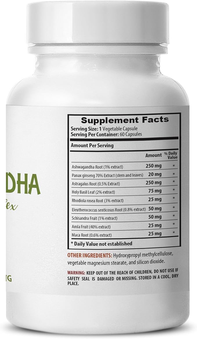 ASHWAGANDHA SUPPLEMENT - Ashwagandha Supplement Root Powder Maca Root Astragalus Capsules Organic Ashwagandha Concentrate Herbal Blend Rhodiola Rosea General Wellness General Wellness 2Bot