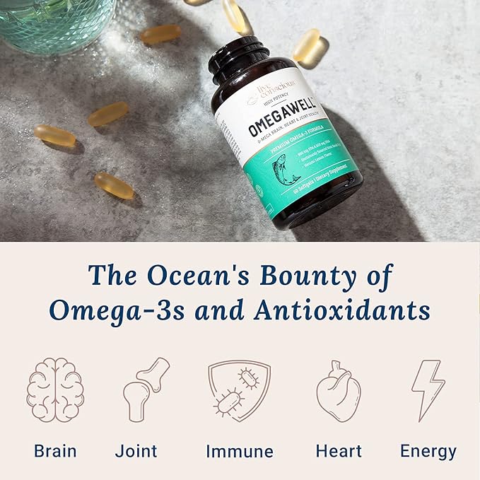 Live Conscious OmegaWell Fish Oil &amp MagWell Magnesium Zinc &amp Vitamin D3 | Bone &amp Heart Health Immune System Support + Heart Brain &amp Joint Support