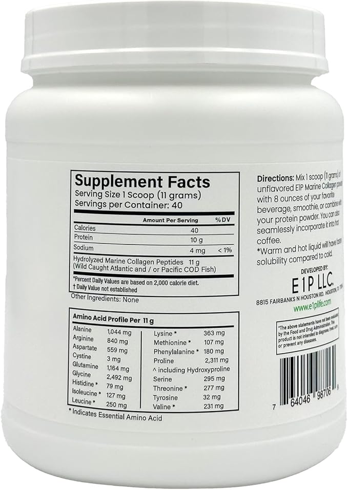 Wild Caught Marine Collagen Peptides Powder 440grams (40 Servings) Unflavored MSC-Certified Non-GMO Third-Party Lab Tested