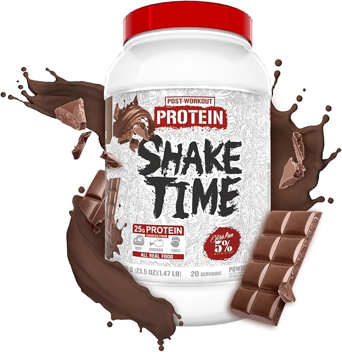 5% Nutrition Rich Piana Shake Time | 24g Animal Based Protein Drink | Grass-Fed Beef Isolate Chicken Egg | No Sugar or Soy (Chocolate)