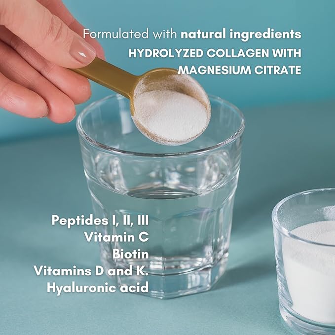 Colageno Hidrolizado para Mejorar Articulaciones + Citrato de Magnesio para tu Salud Digestiva + Peptidos IIIIII + Acido Hialuronico + Biotin + Vitamina C D y K y Fortalece Tus Uñas y Cabello