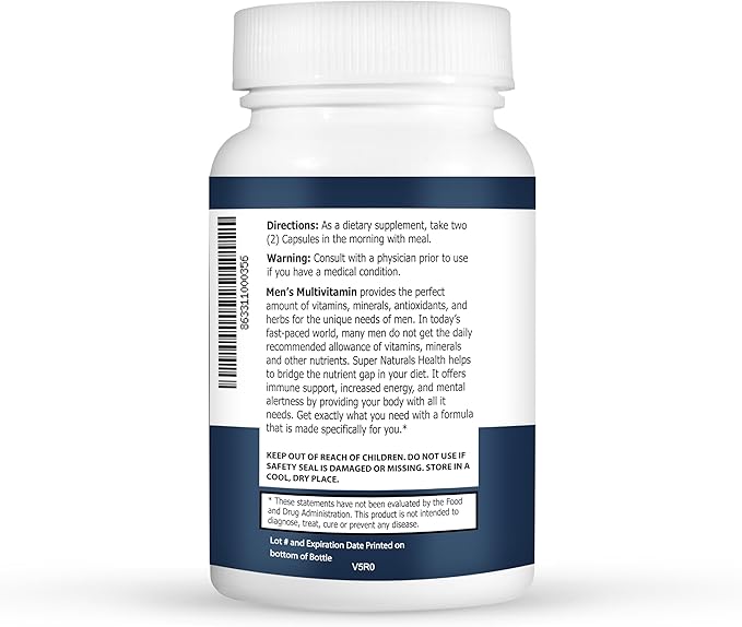 Super Naturals Men's Daily Multivitamin Energy Enhancer and Immune System Support for Men (60 Capsules 30 Day Supply)