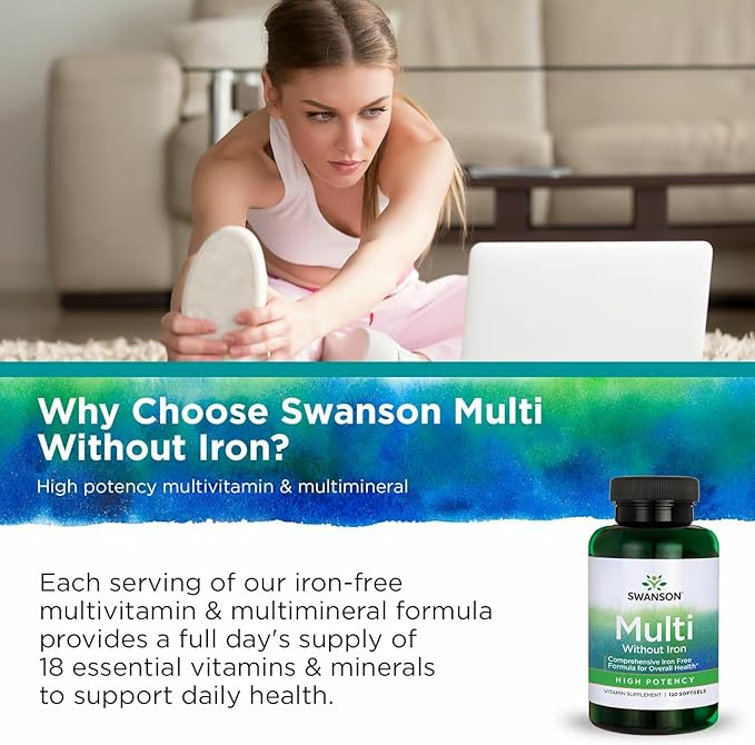 Swanson Multi Without Iron Daily Multivitamin for Adults Who Do Not Need Additional Iron - Complete Mineral and Vitamin Formula (120 Softgels 2 Pack)
