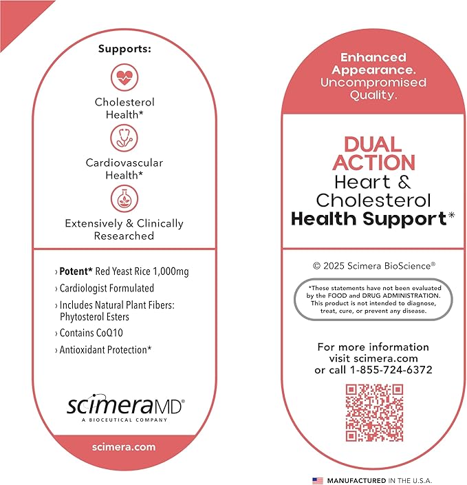 ScimeraMD® CardiovascularMD Red Yeast Rice Supplement with Phytosterol Ester and CoQ10 for Heart Health and Cholesterol Support 60 CT