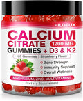 Calcium Citrate with Vitamin D3 K2 Calcium Supplements for Women &amp Men Plus Magnesium Zinc for Bones Muscle &amp Immune Support High Absorption StrawberryFlavor 120 Calcium Gummies