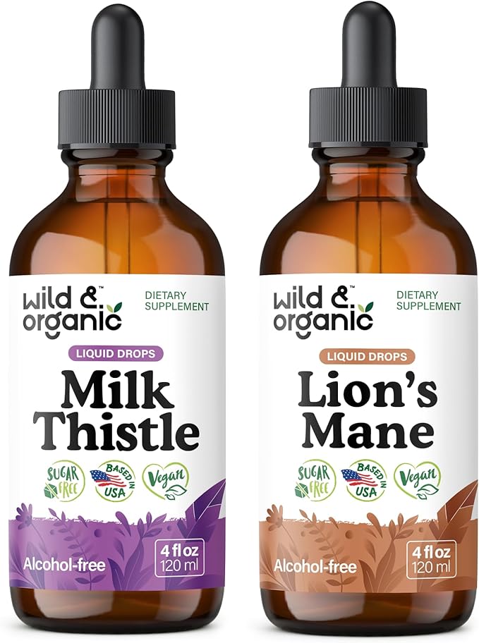 Wild &amp Organic Milk Thistle Tincture 4 fl oz &amp Lion's Mane Tincture 4 fl oz