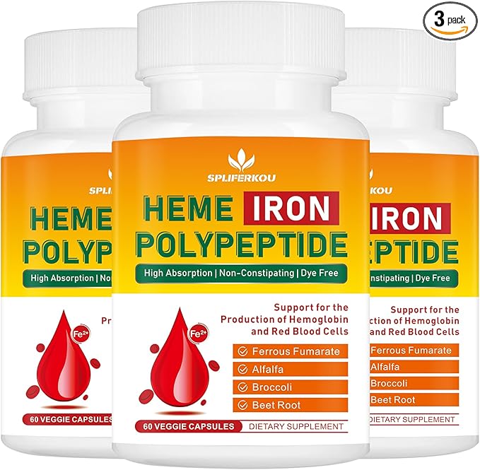 Heme Iron Supplement for Women and Men - Easy to Absorb -Gut Friendly Iron Supplement with Folate Vitamin C and Vitamin A - Vegan - 180 Caps