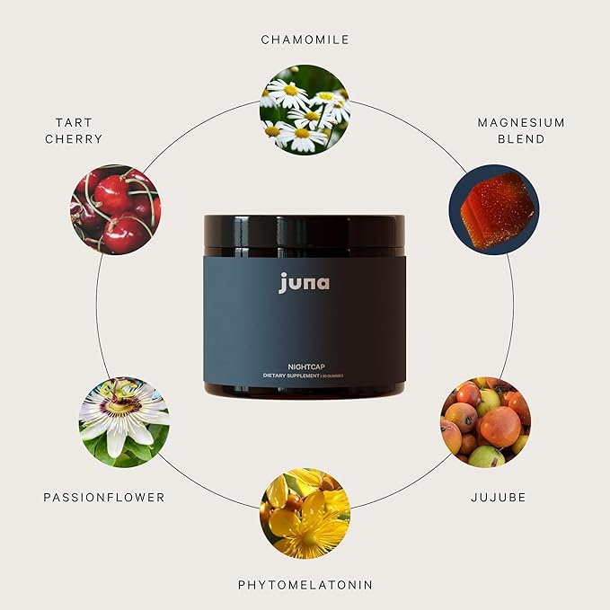 Juna Nightcap Sleep Gummies — Plant-Based Phytomelatonin + 8 Botanicals for Deep Restorative Sleep | Non Groggy | GABA Magnesium Tart Cherry Passionflower | Sugar-Free Vegan | 30 Gummies
