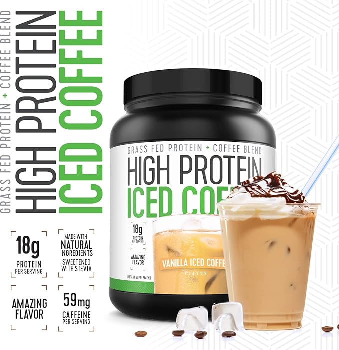 Iced Coffee High Protein Coffee Keto Friendly 18g of Protein 2g Carbs Natural Ingredients (18 Servings Vanilla Latte)