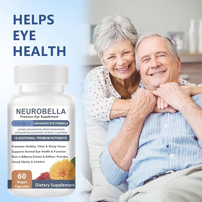 Neurobella Eye Formula 15-in-1 Eye Nutritional Support Capsules - Containing carotenoids (Lutein zeaxanthin etc.)Bilberry Extract and Saffron 60 Capsules