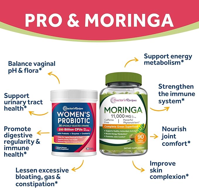 Doctor's Recipes Moringa 11000 mg Strength 90 Caps and Probiotics for Women