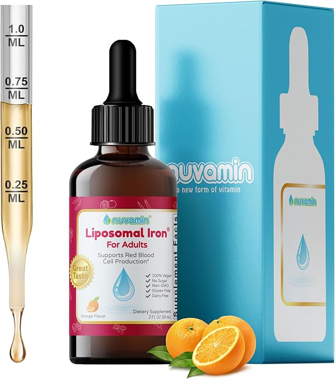 Nuvamin – Liquid Iron Drops for Women Men Adults Pregnant &amp Lactating. 2Fl.Oz18mg of Elemental Iron 60 Daily Servings. All Natural - High Absorption - No Metallic Aftertaste Orange Flavor