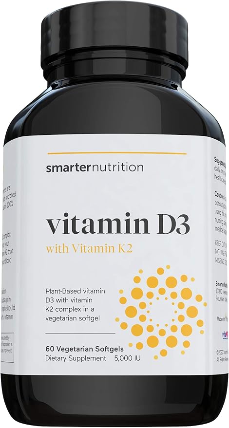 SMARTERNUTRITION Plant-Based Vitamin D3 Immune Support with Vegan K2 Complex + Smarter Nutrition Enzymes - Daily Digestive Aids with 16 Different Natural Enzymes