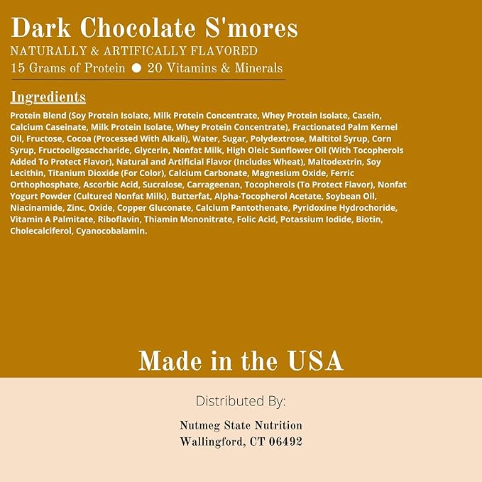 Nutmeg State Nutrition High Protein Bars 7 Servings Per Box (1 Box (7 Servings) Dark Chocolate S'mores)