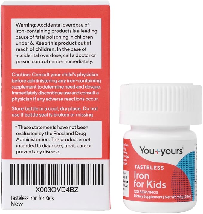 Tasteless Iron for Kids + Toddlers- 4-Month Supply- No Sweeteners Flavors or Preservatives. Add to Beverages or Food. Pure Flavorless Children's Iron Supplement.